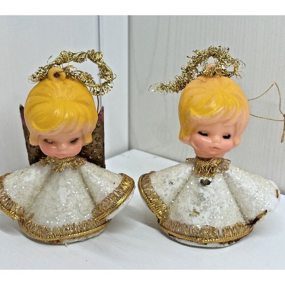 Vintage Christmas Angel Tree ornaments blow mold Lot of 2 Classic Holiday Décor - Picture 1 of 15